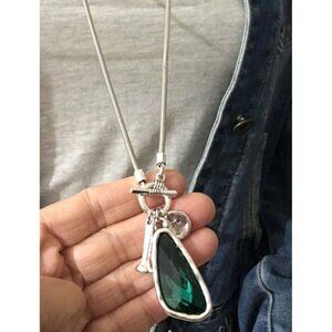 Silver 36" Long Faced Cristal long Sweater Necklace green Womens
Jewelry